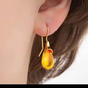 (New) Peach And Gold Droplet Fashion Earrings